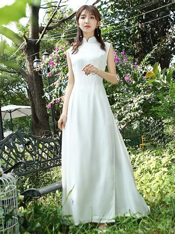 White Tradition Sleeveless Cheongsam Ao Dai