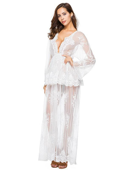 Lace Falbala Deep V-neck Evening Dress