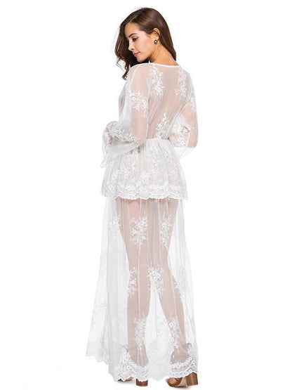 Lace Falbala Deep V-neck Evening Dress