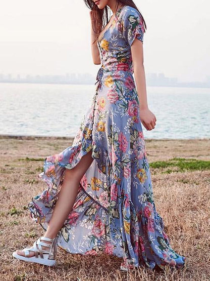 Asymmetric Printed Bohemia Dress