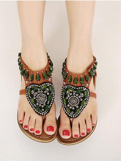 Bohemia Beads Decorated Flat Sandals