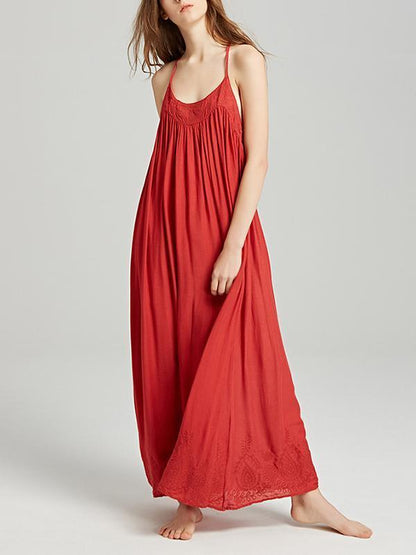 Bohemia Solid Color Spaghetti-neck Maxi Dress