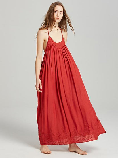 Bohemia Solid Color Spaghetti-neck Maxi Dress