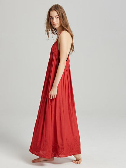 Bohemia Solid Color Spaghetti-neck Maxi Dress