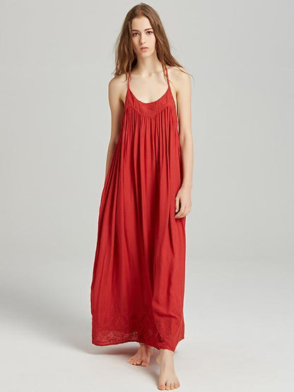 Bohemia Solid Color Spaghetti-neck Maxi Dress
