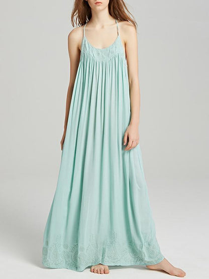 Bohemia Solid Color Spaghetti-neck Maxi Dress
