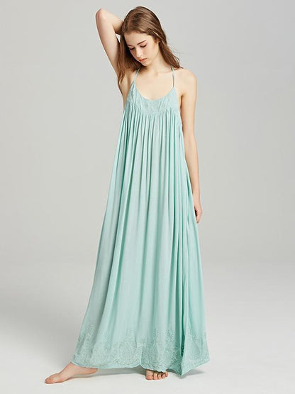 Bohemia Solid Color Spaghetti-neck Maxi Dress