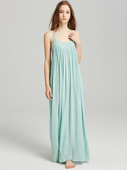 Bohemia Solid Color Spaghetti-neck Maxi Dress