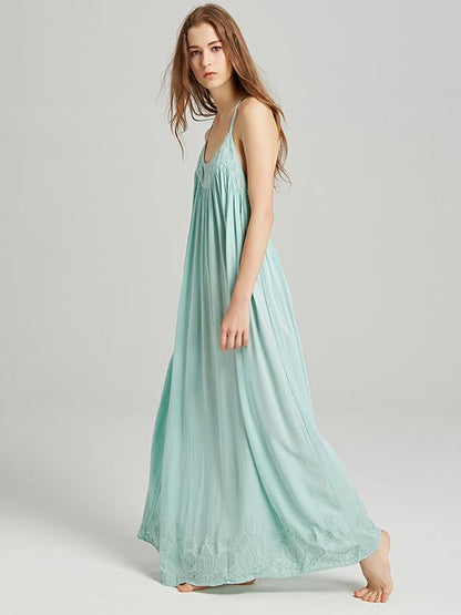 Bohemia Solid Color Spaghetti-neck Maxi Dress