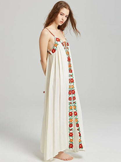 Bohemia Flower Spaghetti-neck Beach Long Dress