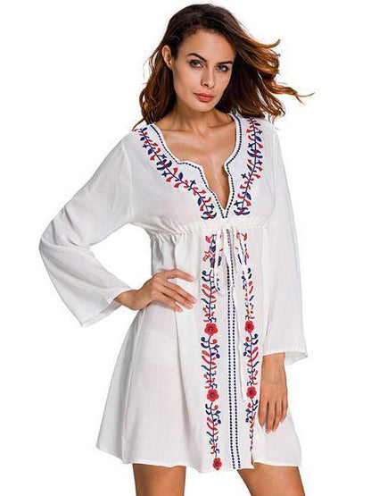 Elegant V-neck Print Bohemia Mini Beach Dress