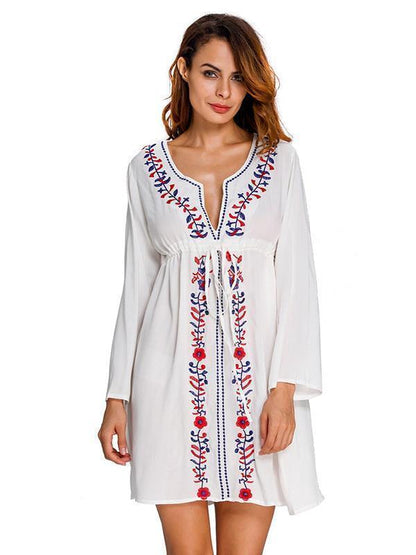 Elegant V-neck Print Bohemia Mini Beach Dress