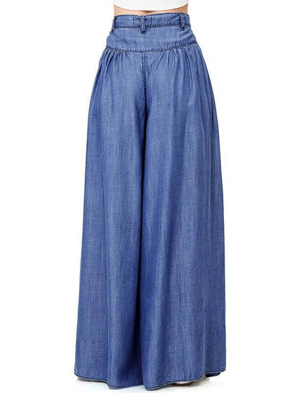 Simple Solid Color Big Hem Wide Leg Bottom Casual Pants