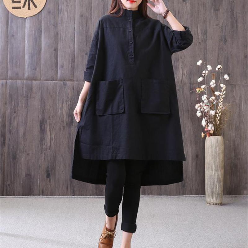 Loose Irregular Stand Collar Long Sleeve Black Shirt