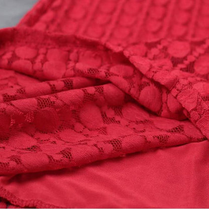 Round Neck Lace Long Sleeve Lining Women Red Dress