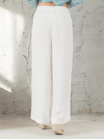 National Linen Wide Leg White Loose Casual Pant