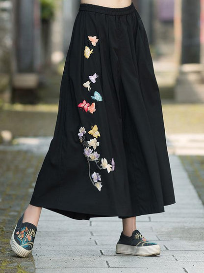 National Embroidered Wide Leg Loose Casual Pant