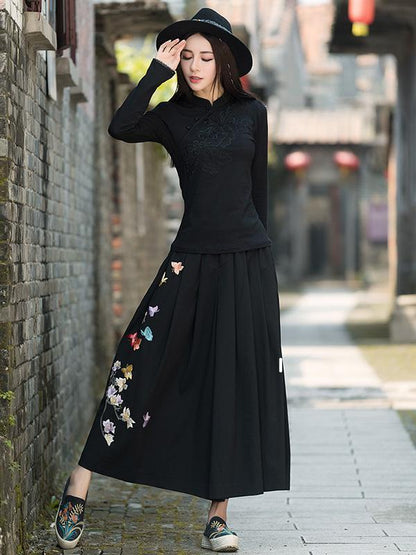 National Embroidered Wide Leg Loose Casual Pant