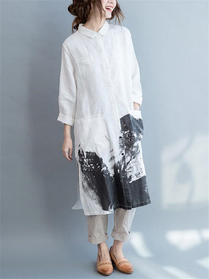 Ethnic Style Ink Painting Literary Long Dress