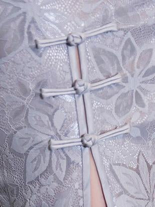 Pink&Gray Vintage Long  Cheongsam  Lace  Dress
