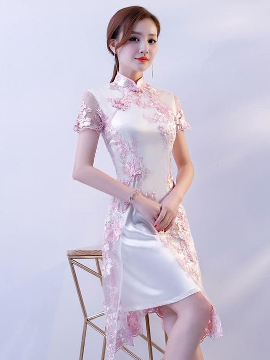 Lace Split-joint Cheongsam Mini Dress