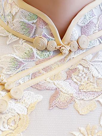 Embroidered Stand Collar Long Cheongsam Dress