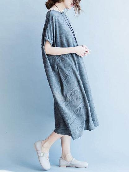 Gray Round-neck Cotton Blend Free Size Long Dress