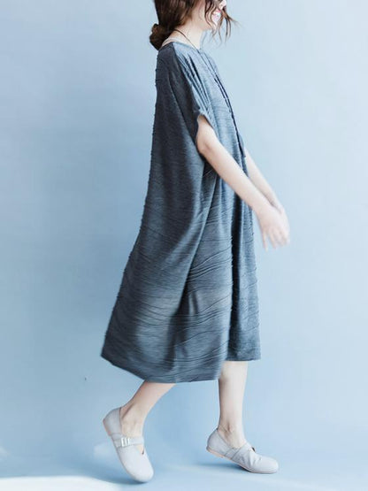 Gray Round-neck Cotton Blend Free Size Long Dress
