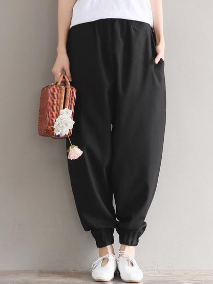 Casual Loosen Broaden Cotton Pants in Blue or Black Color