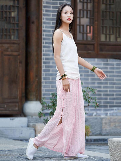 Creamy&Pink Split-side Ramie Cotton Casual Pants