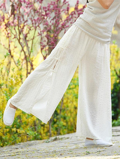 Creamy&Pink Split-side Ramie Cotton Casual Pants