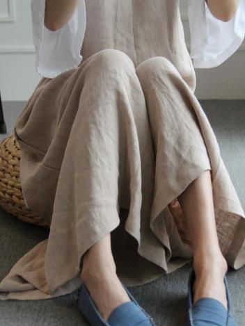 Loosen Cotton Casual Jumpsuit Pants in Beige or Navy-Blue Color