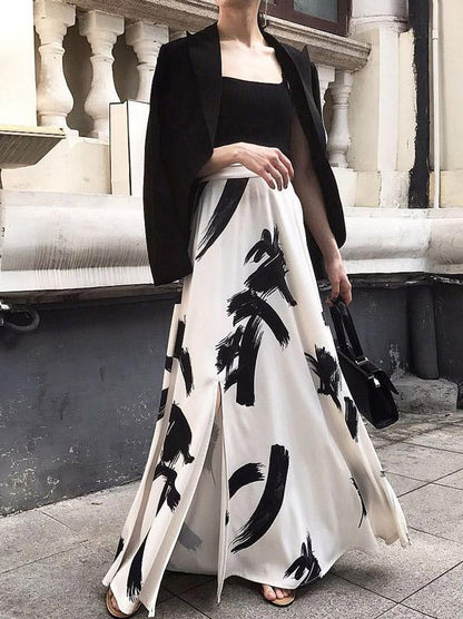 Ink Printed A-Line Split-Side Empire Skirt