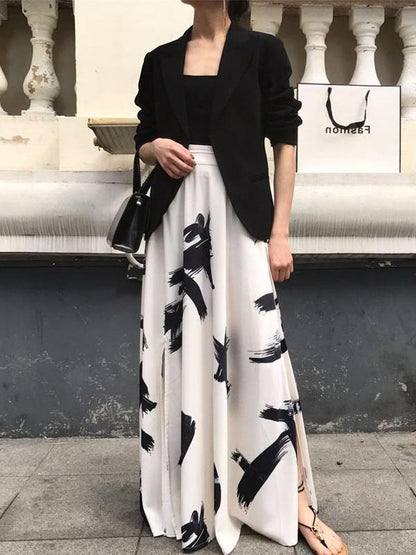 Ink Printed A-Line Split-Side Empire Skirt
