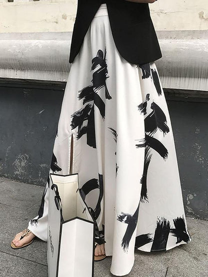 Ink Printed A-Line Split-Side Empire Skirt