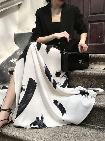 Ink Printed A-Line Split-Side Empire Skirt