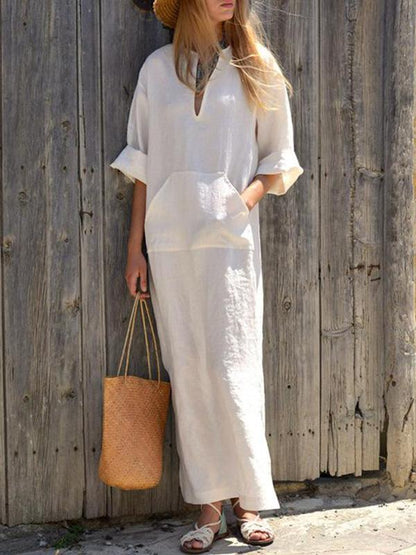 Simple Loose V-neck Split-side Maxi Dress