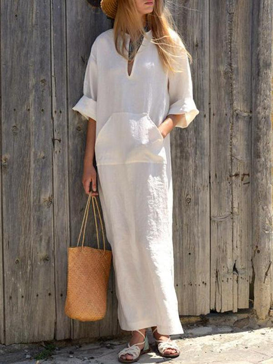 Simple Loose V-neck Split-side Maxi Dress