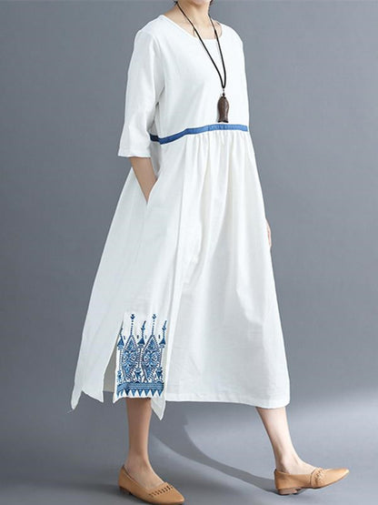 Embroidered Split Stitching Long Dress