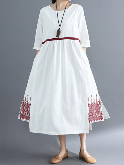 Embroidered Split Stitching Long Dress