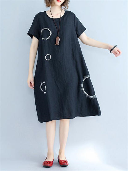 Circle Dot Round Neck Cotton Dress