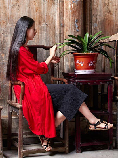 Long Loosen Cotton Cardigan Mantle, Red Size