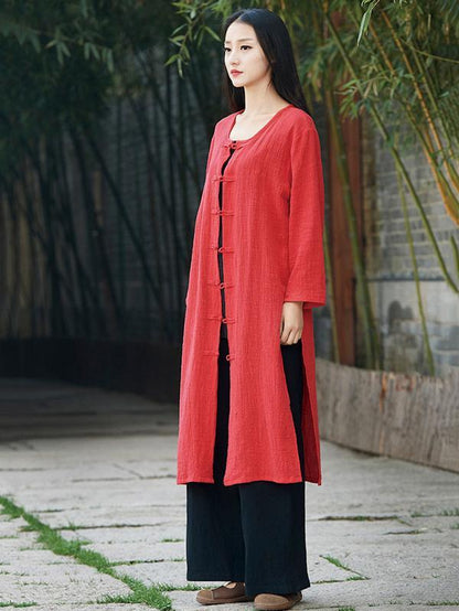 Chinese Style Cotton Outwear Cardigan in Blue and Red Color