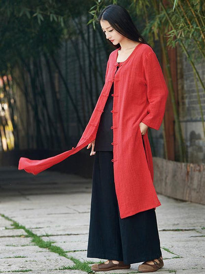 Chinese Style Cotton Outwear Cardigan in Blue and Red Color