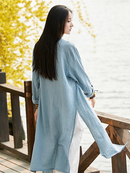 Chinese Style Cotton Outwear Cardigan in Blue and Red Color