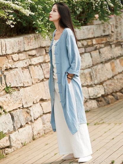 Chinese Style Cotton Outwear Cardigan in Blue and Red Color