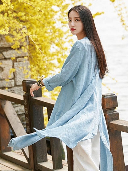 Chinese Style Cotton Outwear Cardigan in Blue and Red Color