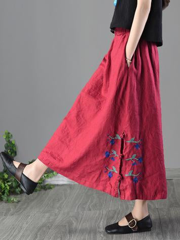 Loosen Casual Cotton Skirt with Floral Print, Four Color