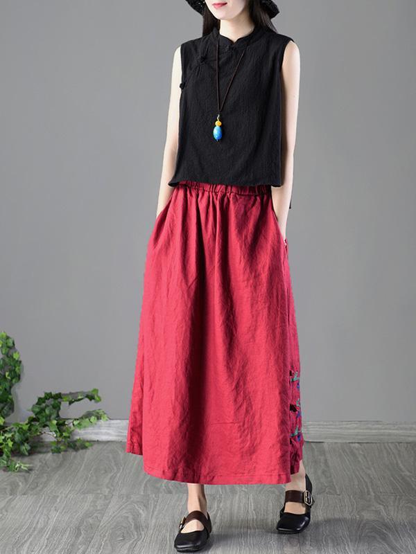 Loosen Casual Cotton Skirt with Floral Print, Four Color