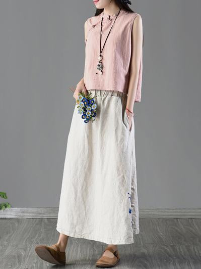 Loosen Casual Cotton Skirt with Floral Print, Four Color